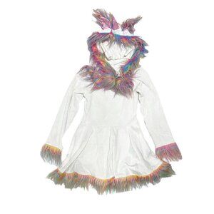 Girls Rainbow Unicorn Faux Fur Velour Dress Up Halloween Costume